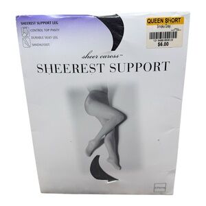 Vintage JCPenney Sheerest Support Control Top Pantyhose Queen Short Smoke Grey